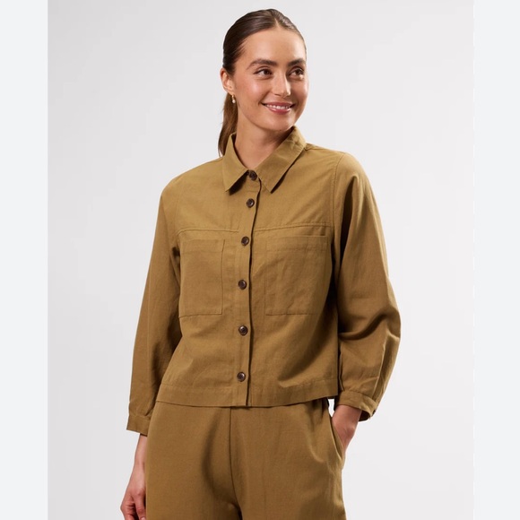 Amour Vert Genevieve jacket shirt in Elm olive green linen blend size XL - Picture 1 of 11